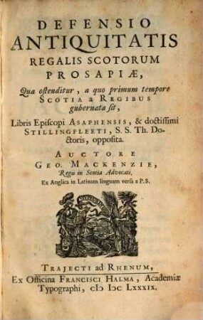 Defensio antiquitatis regalis Scotorum prosapiae