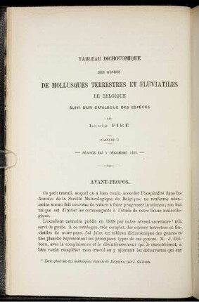 Tableau dichotomique des genres de mollusques terrestres et fluviatiles de Belgique (planche II)