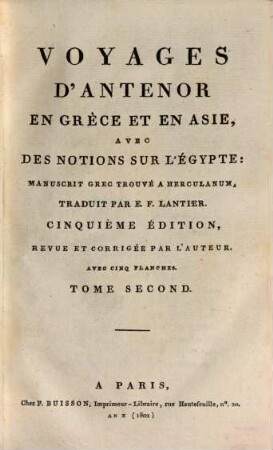 Voyages D'Anténor En Grèce Et En Asie : Avec Des Notions Sur L'Égypte : Manuscrit grec trouvé à Herculanum, 2