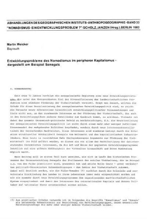 Entwicklungsprobleme des Nomadismus im peripheren Kapitalismus - dargestellt am Beispiel Senegals