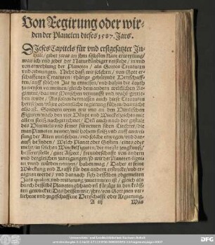 Von Regirung oder wirden der Planeten dieses 1587. Jars.