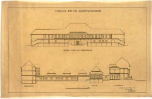Billing, Hermann; Karlsruhe (Baden-Württemberg); Akademiegebäude - Längsschnitt; Querschnitt