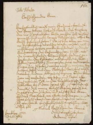 Brief von Andreas Leser an Johann Friedrich von Uffenbach, Hamburg, 26.11.1727