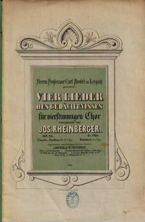 4 Lieder des Gedächtnisses : für 4stg. Chor ; op. 24