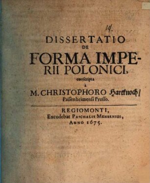 Dissertatio de forma imperii Polonici