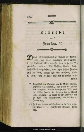 Lobrede auf Fenelon