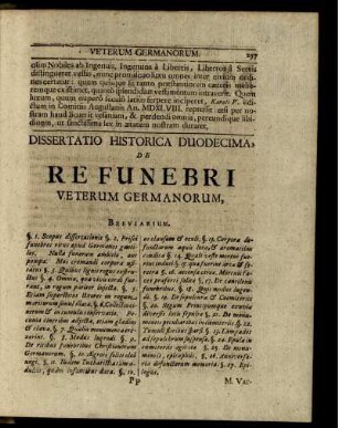 Dissertatio Historica Duodecima, de Refunebri Veterum Germanorum