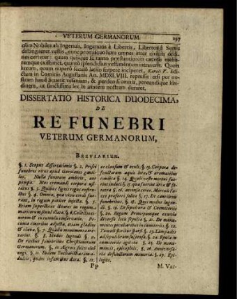 Dissertatio Historica Duodecima, de Refunebri Veterum Germanorum