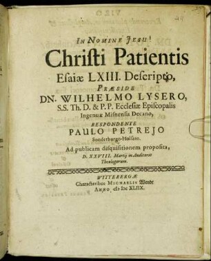 Christi Patientis Esaiae LXIII. Descriptio