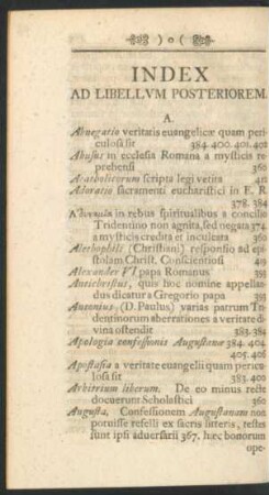 Index Ad Libellum Posteriorem.