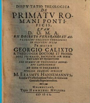 Diss. theol. de primatu romani pontificis