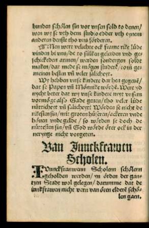 Van Junckfrawen Scholen.