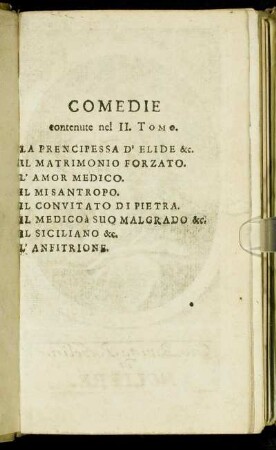 Comedie contenute nel II. Tomo.