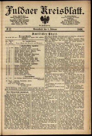 Erste Ausgabe vom Samstag, den 08. Februar 1896.