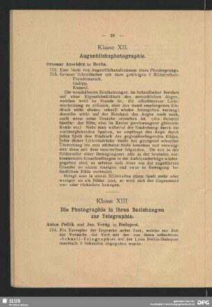 Klasse XII. Augenblicksphotographie
