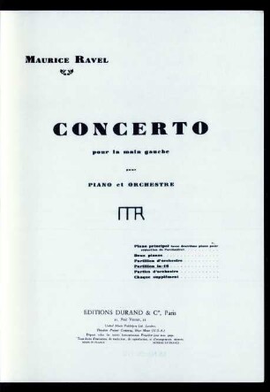 Concerto pour la main gauche : pour piano et orchestre