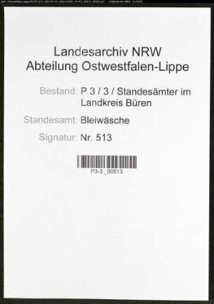 Sterberegister Standesamt Bleiwäsche