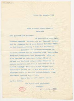 Brief an Willy Burmester : 18.12.1911
