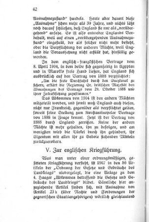 V. Zur englischen Kriegsführung.