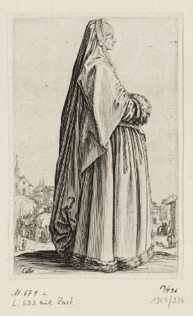 Dame mit großem Schleier nach rechts, Blatt 5 der Folge "Trachten des Lothringischen Adels"
