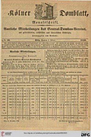 Kölner Domblatt: amtliche Mittheilungen des Central-Dombau-Vereins