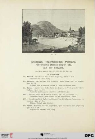 Ansichten. Trachtenbilder. Portraits. Historische Darstellungen aus der Schweiz (Nr. 603-783)