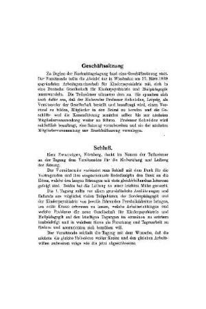 Bericht über die 1. Tagung der Deutschen Gesellschaft für Kinderpsychiatrie und Heilpädagogik in Wien am 5. September 1940 : Schluß