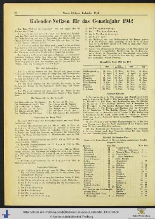 Kalender-Notizen für das Gemeinjahr 1942.
