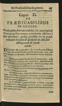 Caput II. De Praedicabilibus In Genere.