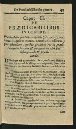 Caput II. De Praedicabilibus In Genere.