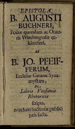 Epistola B. Augusti Buchneri [...]