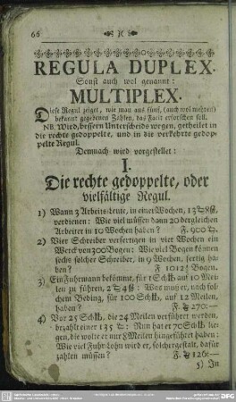 Regula Duplex. Sonst auch wol genannt: Multiplex