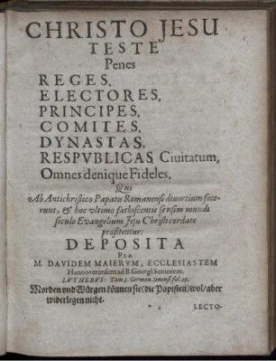 Christo Jesu Teste Penes Reges, Electores, Principes, Comites ...