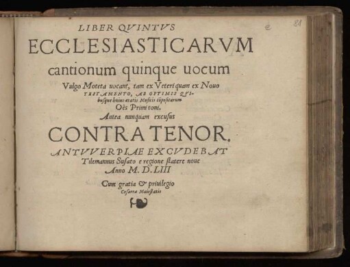 Liber quintus ecclesiasticarum cantionum quinque vocum ... Contra Tenor
