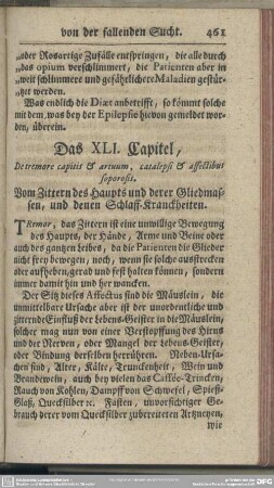 Das XLI. Capitel, Vom Zittern des Haupts und derer Gliedmassen, und denen Schlaff-Kranckheiten
