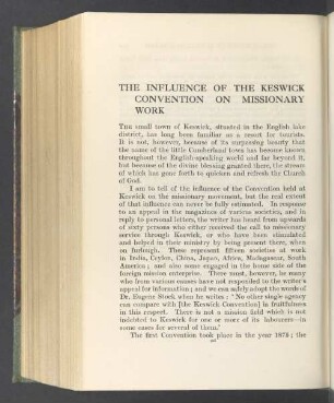 The influence of the keswick convention on missionary work