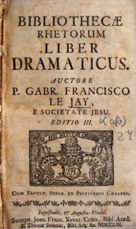 Bibliotheca rhetorum ... : quae Oratoriam Facultatem complectitur, ..., [5]. Liber dramaticus