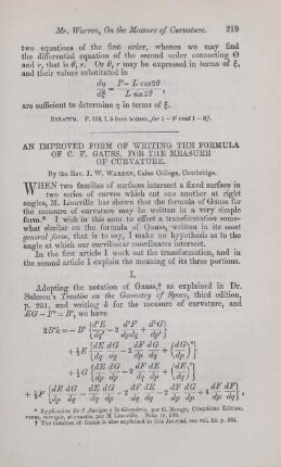 An improved form of writing the formula of C. F. Gauss, for the measure of curvature.
