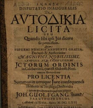 De autodikia licita : Seu quando sibi ipsi ius dicendi sit permissum