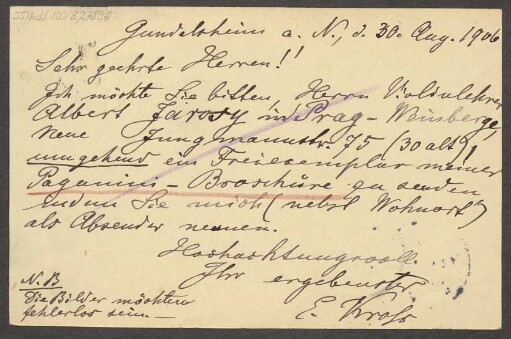 Brief an B. Schott's Söhne : 30.08.1906