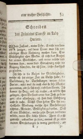 Schreiben des Fräuleins Clarisse an die Lady Hariote.