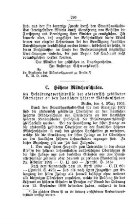 Besoldungsverhältnisse der akademisch gebildeten Oberlehrer an den staatlichen höheren Mädchenschulen : [C. Höhere Mädchenschulen]