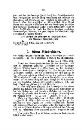 Besoldungsverhältnisse der akademisch gebildeten Oberlehrer an den staatlichen höheren Mädchenschulen : [C. Höhere Mädchenschulen]