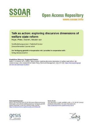 Talk as  exploring discursive dimensions of welfare state reform