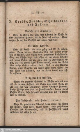X. Krebse, Frösche, Schildkröten und Austern