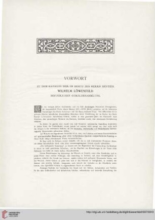 Vorwort zu dem Katalog der im Besitz des Herrn Rentier Wilhelm Löwenfeld befindlichen Sammlung