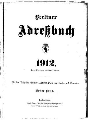 Berliner Adreßbuch 1912 Erster Band