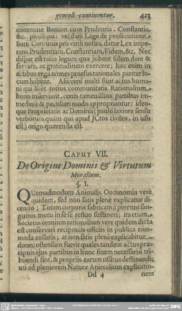 Caput VII. De Origine Dominii & Virtutum Moralium