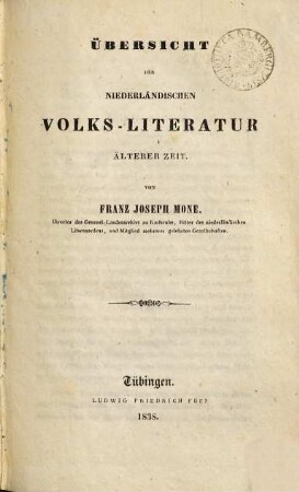 Übersicht der niederländischen Volks-Literatur älterer Zeit