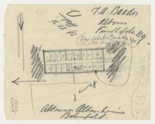 Skizze von Johannes Baader an Hannah Höch mit Skizze seiners Wohnhauses, Altona